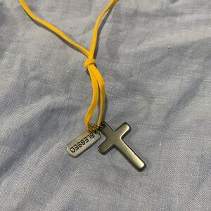 New “Blessed” dark mustard yellow leather necklace